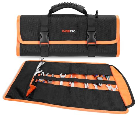 WISEPRO Sac à outils enroulable portable avec 13 poches, tournevis, clés et douilles d'entraînement, organiseurs pour électricien, plombier, charpentier, mécanicien