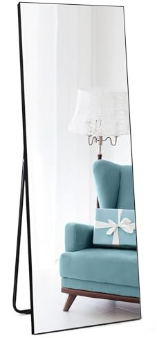 Vasemouh 140 x 51 cm Hochwertiger Standspiegel mit Schwarzem PVC-Rahmen und Gehärtetem Glas, Ideal für Schlafzimmer, Wohnbereich, Flur oder Badezimmer