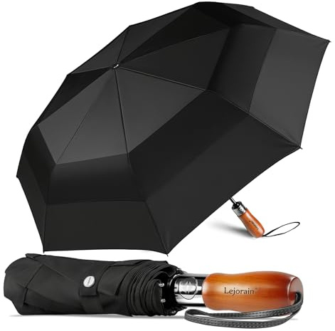 Lejorain Large Folding Golf Umbrella - Compact Mens Umbrellas Travel Rain and Windproof 54inch Collapsible Automatic Open Close Umbrella 210T Teflon Vented Double Canopy