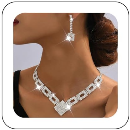 Unicra Crystal Bridal Wedding Jewelry Set Silver Rhinestone Necklace Earrings Bracelet Sets Formal Costume Jewelry for Women and Brides (Silver)