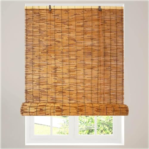 Bambusrollo für Balkon 40 60 80 110 130 140 150 160 180cm Bambus Verdunkelungsrollo Ohne Bohren Sichtschutz Fenster Bambus Vorhang Wasserdicht Natur Jalousie für Garten Gazebo Terrasse (Farbe