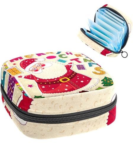 RODAILYCAY Damenbinden-Aufbewahrungsbeutel für Damen, große Kapazität, Menstruationspad-Tasche, niedlicher Cartoon-Weihnachtsmann, Menstruationstaschen, Tampon-Sammelhalter, Geldbörse