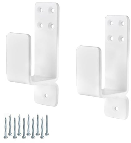 2PCS 2x4 Door Barricade Brackets, Drop Bar Security Door Brackets Metal U Brackets for Home, Barn, Shed, Garage, Gate Door Security (White)