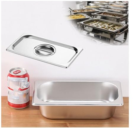 NJDQFA Mahlzeit Zutatenbehälters,Edelstahl Gastro Behälter GN Spülmaschinenfest,Stapelbar Tief Gastronormbehälter,1/4（26.5 * 16.5）,6.5cm1.2side