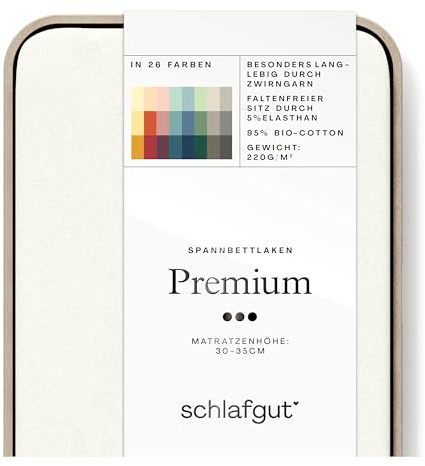 Schlafgut Premium Spannbettlaken 180x190cm bis 200x220cm Off-White, Spannbetttuch in Wollweiss aus weicher Biobaumwolle