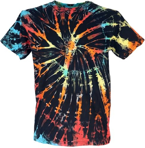 GURU SHOP Batik - Maglietta a maniche corte da uomo - nero/colorato, cotone, multicolore, XL