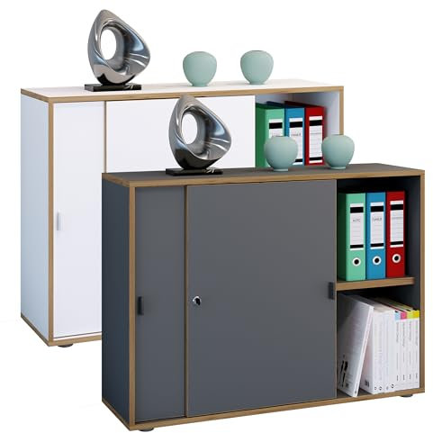 VCM Büroschrank mit 2 Fächern | moderner Aktenschrank mit Schiebetüren | Maße ca. H. 74 x B. 100 x T. 37 cm– Salia 2-Fach
