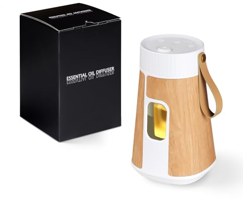 Wasserloser Diffusor für ätherische Öle, MIFXIN Aromatherapie-Öl-Zerstäubungsdiffusor für Schlafzimmer, 1/2/3-Stunden-Timer-Modi und 3 LED-Lichtmodi, tragbare Diffusor-Duftmaschine für Büro (Holz)
