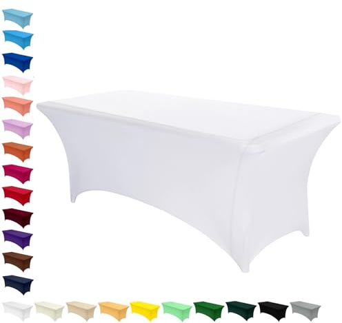AMFUN Spandex-Tischdecke, dehnbar, rechteckig, dicht, waschbar, knitterfrei, für Hochzeit, Bankett, Party und Urlaub, 183 x 76 x 76 cm, Weiß