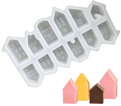 LINGJIA Moldes de Silicona para Velas, Moldes de Silicona para Navidad, Moldes para Verter Casas, Moldes para Velas de Yeso, Moldes Reutilizables para Verter en Navidad, Mini Casas, Moldes oe Resina
