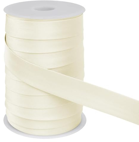 LEREATI Schrägband 25mm x 50m, Einfassband zum Nähen Doppelt Gefaltetes Stoffband aus Polyester Hemming Tape Satin, Nahtband zum Nähen Basteln Dekorationen DIY Handwerk (Off-Weiß)