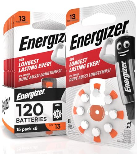 120 Piles pour Appareils Auditifs Energizer Taille 13 Orange avec Technologie PowerSeal - 15 Paquetes de 8 Pilas