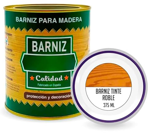 Tradineur - Bote de Barniz Brillo para Madera - Fabricado en España - Ideal para todo tipo de Maderas, vigas, cerchas, marcos, etc. - Capacidad de 375 ML - Roble