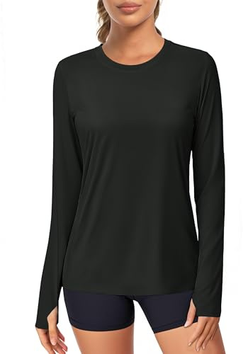 MAGCOMSEN Womens Swim Tops Long Sleeve Rash Guard Shirts Dry Fit Running Workout UPF 80+ UV Protection T Shirt Black XL