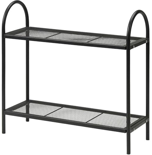 GEEZY 2 Tier Metal Plant Stand – Indoor or Outdoor, Weather Resistant, Mesh Design, Easy to Assemble and Clean – Tall Black Tiered Plant Stand for Flowers and Plants