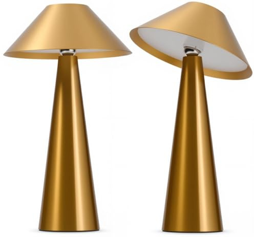 Bojim 2 Gold Mushroom Table Lamp LED Touch Battery Operated USB Rechargeable Swivel Head for Home, Modern Brass Lamps Portable Wireless Bedside Reading IP54 Waterproof Cordless Outdoor Garden Kitchen