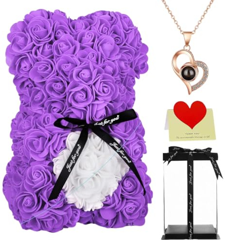 Orsacchiotto di rose con stella a forma di cuore, 25,4 cm, con confezione regalo, per anniversario, matrimonio, compleanno, festa della mamma, fidanzamento, regalo per lei, fidanzata, moglie, mamma
