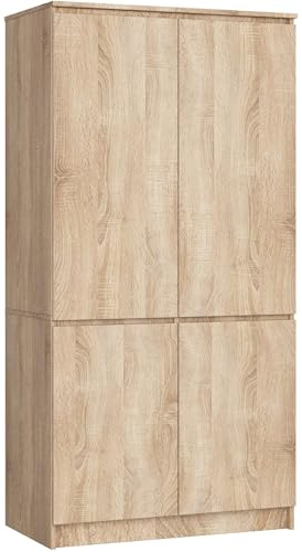 AKORD Ensemble d'armoire S90 90 cm | Armoire à 4 portes | Extension de vêtements | Extension pour penderie | L90 x H180 x P51 cm | Poids 66,6 kg | Chêne Sonoma