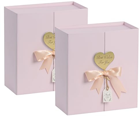 CHARMGIFTBOX Geschenkboxen mit Deckel, 22,9 x 22,9 x 7,6 cm, 2 Stück, rosa Geschenkbox mit Schleife, ausgefallene Geschenkpapierboxen für Festival, Jahrestag, Trauzeugen, Antrag, Hochzeiten, Freund,