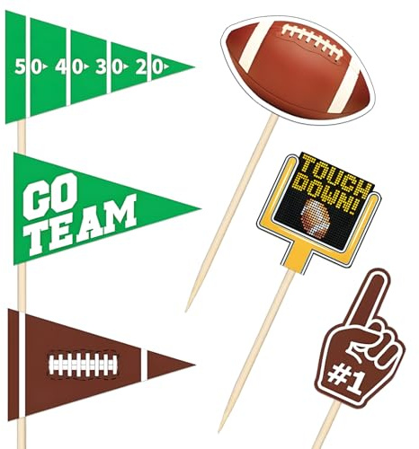 BOXOB 96 Uds Palillos de Madera con Forma Bandera Fútbol, Adornos para Cupcakes Rugby Palillos Fútbol Comida para Fiestas Temáticas Deportivas Fiesta Cumpleaños