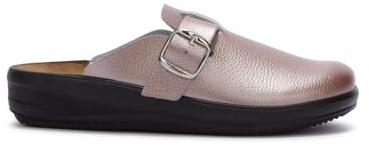 Scholl Nilla Buckle, pantofole da casa in pelle laminata tamponata, Donna, Oro rosa, 37 EU