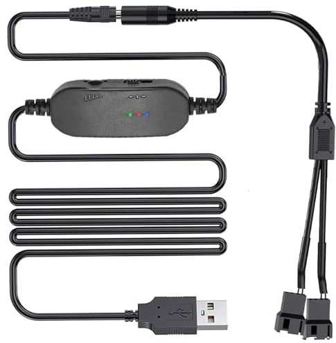 VISSQH controlador velocidad ventilador PC 12V,USB DC 5V Refuerzo a 12V 2 pines regulador de ventilador con 1 a 2 Cable adaptador de corriente ventilador para chasis de PC