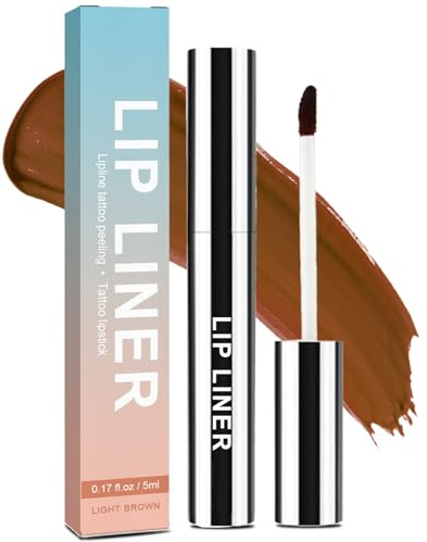 AmiCera Lip Stain Peel Off, Brown Lip Liner, Lip Tattoo Peel Off Long Lasting Waterproof Lip Tint, Natural Matte Highly Pigmented Transfer Proof Lipstick Lipstain, Light Brown