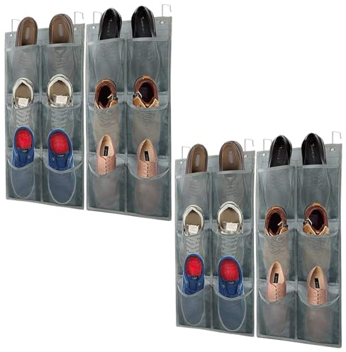 QUMENEY 4-pack skoförvaring med krok för upphängning vikbar hängande förvaringsorganisatör 24 stora djupa tygväskor skohylla för skåp och smal dörr arrangör skohållare Kl
