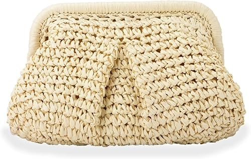 Mayhug Borsa in rafia, Pochette in paglia per donne, Borse a mano in crochet, Pochette Cloud Dumpling, Borsa a spalla in paglia intrecciata, Borsa da spiaggia estiva, bianco sporco