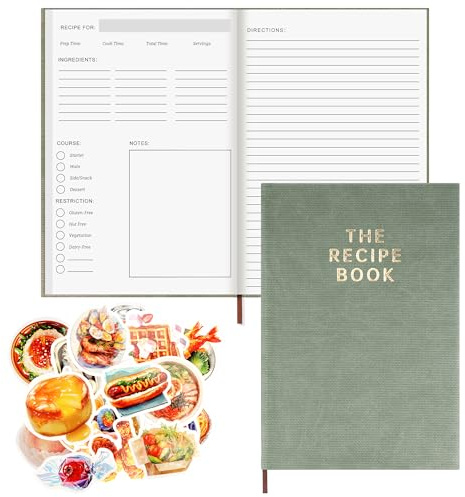 WUISOLQP Receptbok för att skriva själv A5 kokbok självskrivande gör-det-själv mina recept bok att skriva själv inbunden recipe bok bakbok skriva med 50 recept för matlagningspresenter