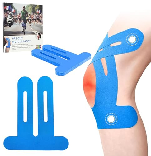 NEUJUS Knie Tape Vorgeschnitten 12 Stück Blau Kinesiologie Tapes Knie | Latex-free breathable kinesio tape with strong sweat-resistant adhesive for stable knee support Stark Haftender Muskelpatch