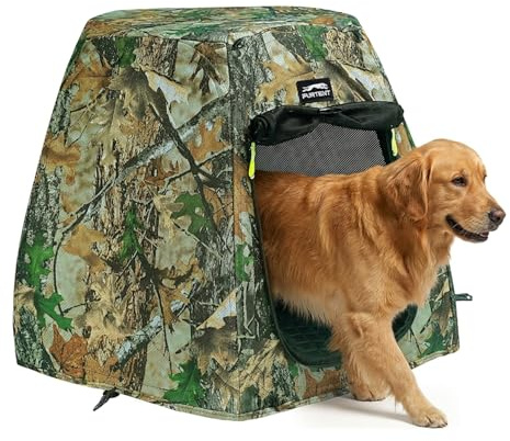 Furtent Großes faltbares Hundezelt für Outdoor-Camping, tragbarer Haustierunterstand für Hunde und Katzen bis zu 15.9 kg, Pop-Up-Wasserabweisendes Camouflage-Haustierzelt mit 360° atmungsaktivem Netz