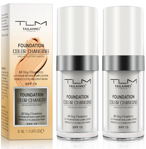 Colour Changing Foundation, 2Pack Flawless Color Changing Foundation Makeup Base Moisturizing Liquid Foundation for Women, Concealer Cover, Sunscreen, Naturally,Non-Greasy,Long Lasting