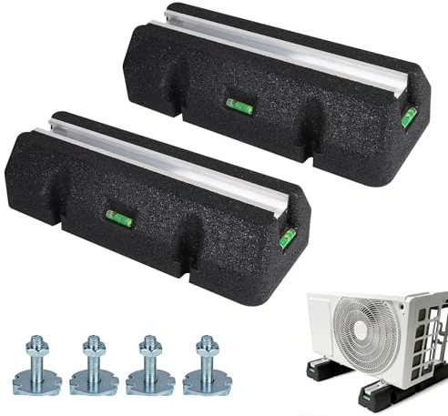 EXLECO 2 Silent Blocs pour Antivibratoires Pompe à Chaleur 400mm avec Niveau à Bulle, Console de sol pour Climatiseur Exterieure, Support en Caoutchouc pour Résistants aux UV, Charge Max. 300KG