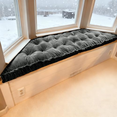 WLXFF Samt Bankkissen mit Paspel-Design und Griff, Waschbar Abnehmbarem Sitzkissen für Gartenbank, Sitzkissen Sitzpolster Bank, Kissen Bank, Sitzbank Polster Mit Riemen,10cm Dick,No5,180x40cm