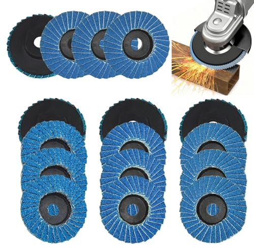 JDCMEI 16 Stück Fächerscheiben, 50mm Mini Lamellenscheiben, Schleifscheiben für Winkelschleifer, Schleifscheiben Pad Kit Körnung 40/60/80/120, Fächerschleifer Set für Edelstahl, Metall und Holz