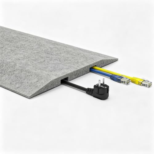 PUNCIA 3-er Kabelkanal Set 1,2m Kabelbrücke aus Filz Kabelschutzmatte | Flacher Stolperschutz mit 2 Kanäle Überfachrbar für Ladekabel Netzkabel Kabelschutz Teppich Boden Büro Schule Zuhause Grau