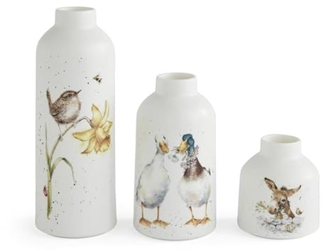 Royal Worcester Wrendale Deigns - Set di 3 vasi da fiori in ceramica, misure assortite