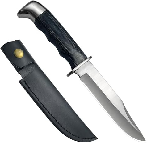 Gdekls Feststehendes Outdoormesser, 12,5cm Edelstahlklinge mit ergonomischem Synthetik-Holzgriff und Lederscheide, 25cm Volltang-Allzweckmesser für Camping, Wandern, Angeln und Bushcraft