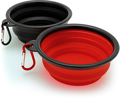 iGadgitz Set of 2 Foldable Travel Silicone Dog Bowl Food Water Feeding Portable Dish for Pet