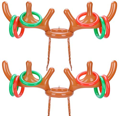 HOWAF Weihnachtsfeier Spiele, Rentier, Ring, Wurfen, Spielset (2 Stück), aufblasbarer Rentierhut, Geweih, Hut, Werfen, Spiel für Kinder, Familie, Weihnachten