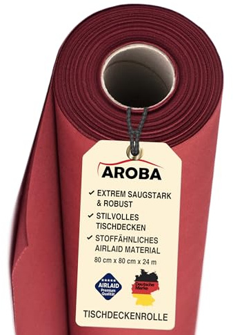 AROBA 1x Airlaid Tischdeckenrolle (Rot Burgund, 0,8 m x 24 m) - Stoffähnliche Tischdecke- Hochwertige Tischtuchrolle für Hotel Catering Geburtstag Restaurants Kommunion Taufe