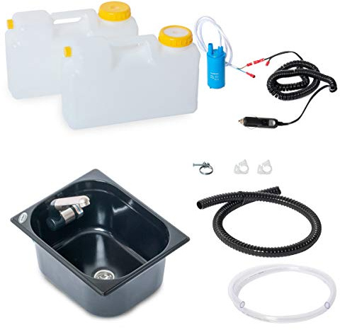 Wasseranlage Imbisswagen Verkaufsanhänger Campingküche 12v Bausatz Spüle Dunkel 325x265x150 Integrierten Wasserhahn Barwig Raumsparkanister (ad-ideen)