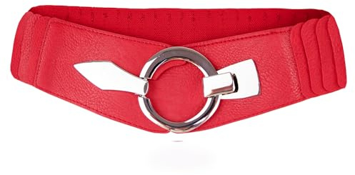Glamexx24 Elastischer Damen Taillengürtel gürtel 6cm breiter Hüftgürtel mit silberner Ring (Rot, Taillenweite 75cm-110cm)