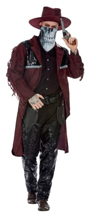 Smiffys Déguisement de cowboy de western sombre, Bordeaux, Veste, jambières, étui, chapeau et masque Halloween