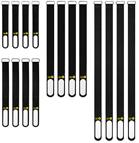 Wrap-It Storage Cinch-Straps (Assorted 16-Pack) Black - Hook and Loop Strap with Write on Label for Easy Cord Identification and Cable Management