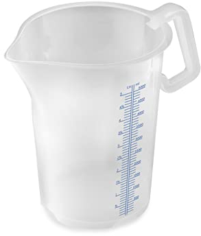 Thermohauser Vaso medidor con mango cerrado, 5000 ml, plástico PP, escala azul en litros y mililitros, transparente