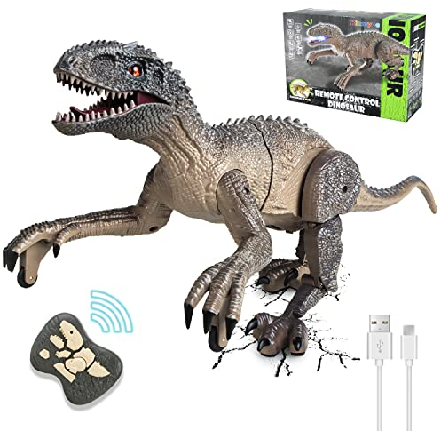 Kizmyee Dinosaurier Spielzeug,Dinosaurier Ferngesteuert für Kinder Realistisches Velociraptor mit Gehen,Brüllen,Leuchtenden Augen und Kopfschütteln Kleinkinder Jungen Mädchen Geschenkfür
