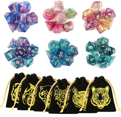 GWHOLE Dados Poliedricos 6 x 7 42 Piezas Dados de Juego para Dungeons and Dragons DND RPG MTG D20 D12 D10 D8 D6 D4 Juegos de Cartas de Mesa