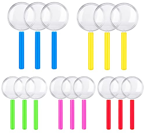 Dacitiery 15Pcs Kids Magnifying Glasses, Portable Mini Magnifying Glasses with Colorful Handle for Children, Handheld Magnifying Glass for Children Science Class Outdoor Observation Party Fun Tool